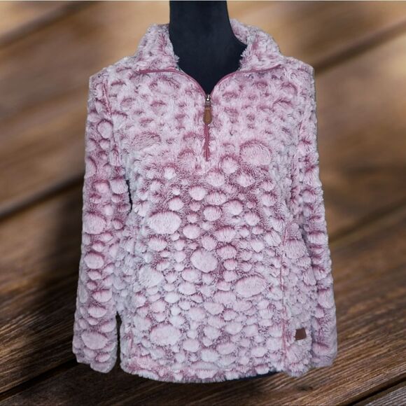 Burgundy and white sherpa halfzip pullover - Picture 1 of 6